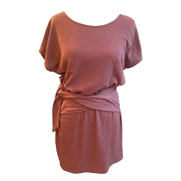 Listicle T-Shirt Dress with Tie Waist Mauve size S - Picture 9 of 10